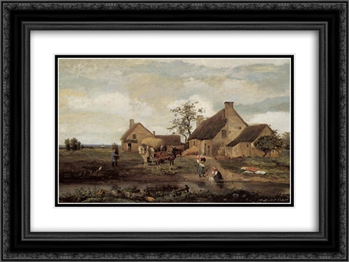 A Farm in the Nievre 24x18 Black Ornate Wood Framed Art Print Poster with Double Matting by Corot, Jean Baptiste Camille