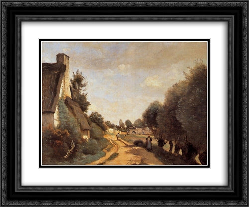 A Road near Arras 24x20 Black Ornate Wood Framed Art Print Poster with Double Matting by Corot, Jean Baptiste Camille