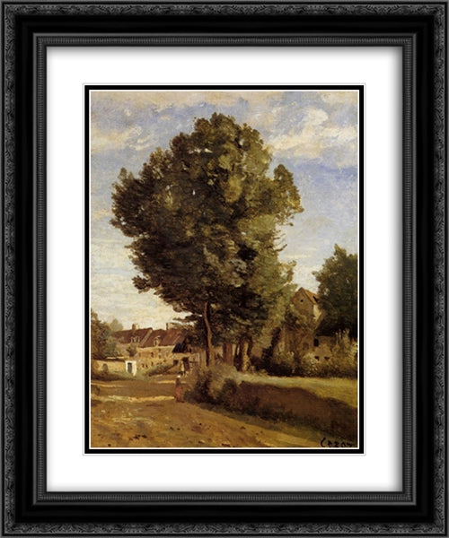 A Village near Beauvais 20x24 Black Ornate Wood Framed Art Print Poster with Double Matting by Corot, Jean Baptiste Camille