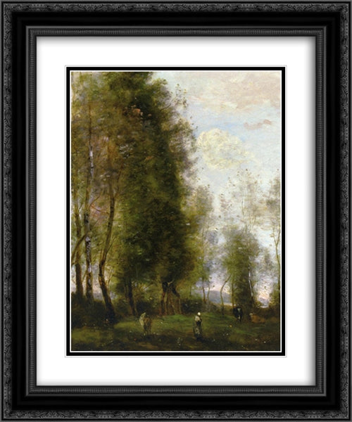 A Shady Resting Place 20x24 Black Ornate Wood Framed Art Print Poster with Double Matting by Corot, Jean Baptiste Camille