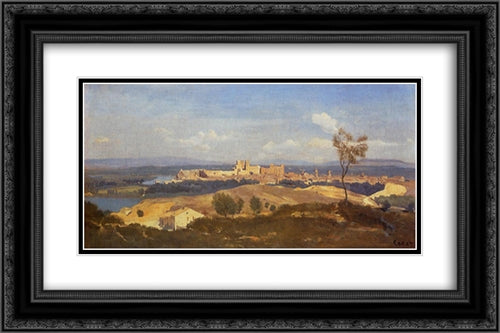 Avignon Seen from Villenueve'les'Avignon 24x16 Black Ornate Wood Framed Art Print Poster with Double Matting by Corot, Jean Baptiste Camille