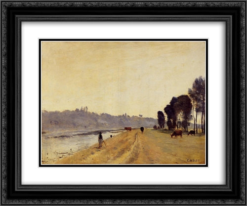 Banks of a River 24x20 Black Ornate Wood Framed Art Print Poster with Double Matting by Corot, Jean Baptiste Camille