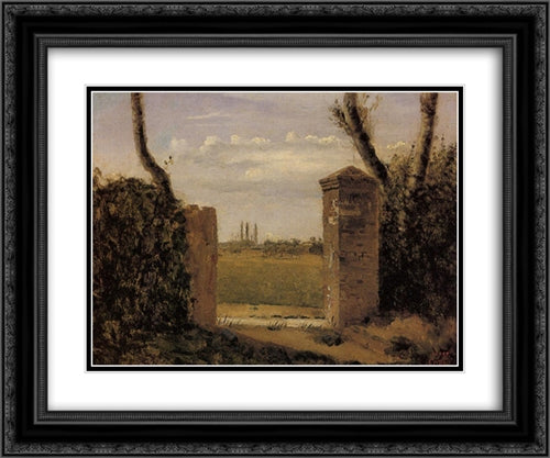 Boid'Guillaumi, near Rouen ' A Gate Flanked by Two Posts 24x20 Black Ornate Wood Framed Art Print Poster with Double Matting by Corot, Jean Baptiste Camille