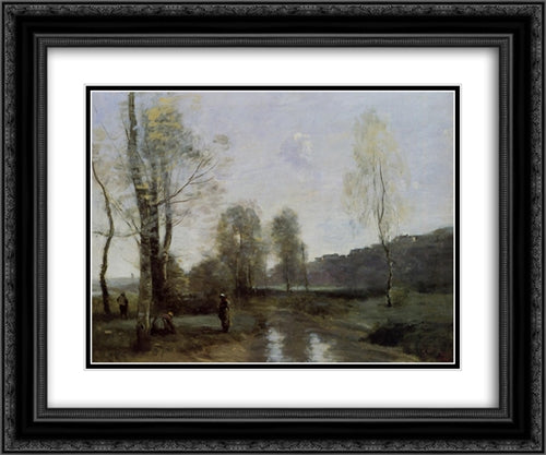 Canal in Picardi 24x20 Black Ornate Wood Framed Art Print Poster with Double Matting by Corot, Jean Baptiste Camille