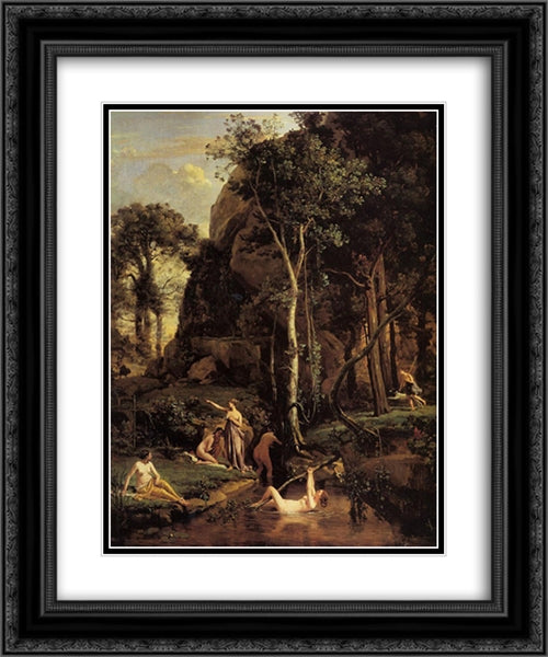 Diana Surprised at Her Bath 20x24 Black Ornate Wood Framed Art Print Poster with Double Matting by Corot, Jean Baptiste Camille