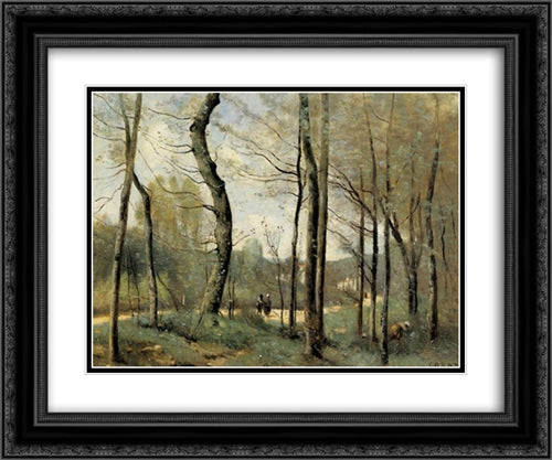 First Leaves, near Nantes 24x20 Black Ornate Wood Framed Art Print Poster with Double Matting by Corot, Jean Baptiste Camille