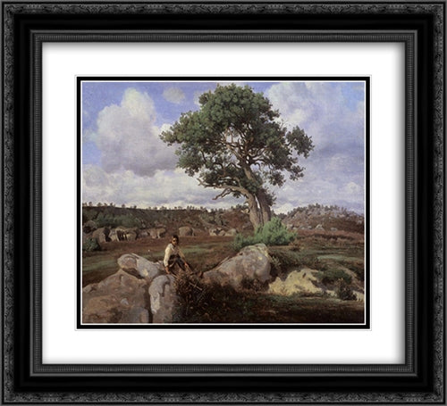 Fontainebleau, 'The Raging One' 22x20 Black Ornate Wood Framed Art Print Poster with Double Matting by Corot, Jean Baptiste Camille