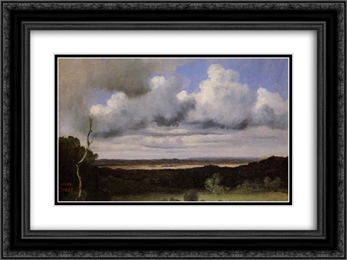 Fontainebleau, Storm over the Plains 24x18 Black Ornate Wood Framed Art Print Poster with Double Matting by Corot, Jean Baptiste Camille