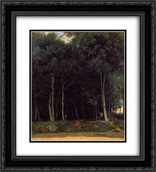 Fontainebleau, the Bas'Breau Road 20x22 Black Ornate Wood Framed Art Print Poster with Double Matting by Corot, Jean Baptiste Camille