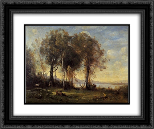 Goatherds on the Borromean Islands 24x20 Black Ornate Wood Framed Art Print Poster with Double Matting by Corot, Jean Baptiste Camille