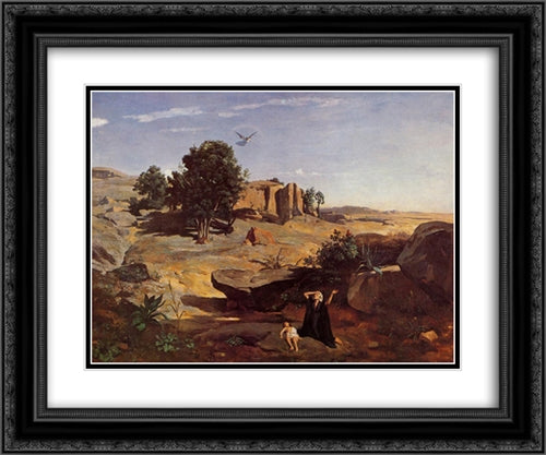 Hagar in the Wilderness 24x20 Black Ornate Wood Framed Art Print Poster with Double Matting by Corot, Jean Baptiste Camille