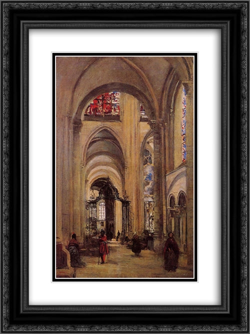 Interior of Sens Cathedral 18x24 Black Ornate Wood Framed Art Print Poster with Double Matting by Corot, Jean Baptiste Camille