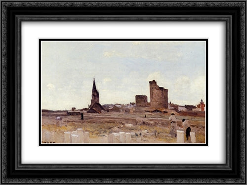 La Rochelle ' Quarry near the Port Entrance 24x18 Black Ornate Wood Framed Art Print Poster with Double Matting by Corot, Jean Baptiste Camille