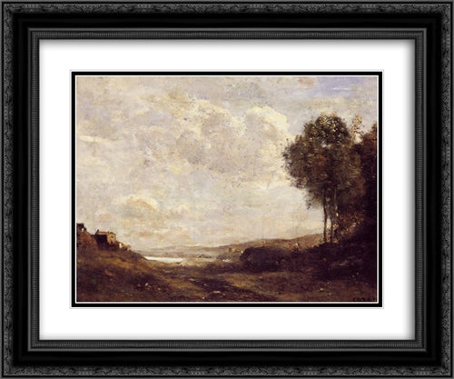 Landscape by the Lake 24x20 Black Ornate Wood Framed Art Print Poster with Double Matting by Corot, Jean Baptiste Camille