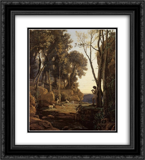 Landscape, Setting Sun 20x22 Black Ornate Wood Framed Art Print Poster with Double Matting by Corot, Jean Baptiste Camille