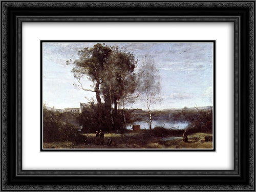 Large Sharecropping Farm 24x18 Black Ornate Wood Framed Art Print Poster with Double Matting by Corot, Jean Baptiste Camille