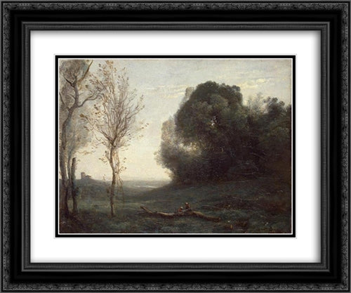 Morning 24x20 Black Ornate Wood Framed Art Print Poster with Double Matting by Corot, Jean Baptiste Camille