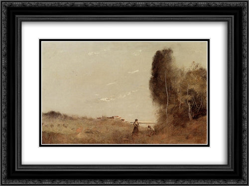 Morning by the Water 24x18 Black Ornate Wood Framed Art Print Poster with Double Matting by Corot, Jean Baptiste Camille