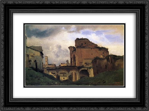 Basilica of Constantine 24x18 Black Ornate Wood Framed Art Print Poster with Double Matting by Corot, Jean Baptiste Camille