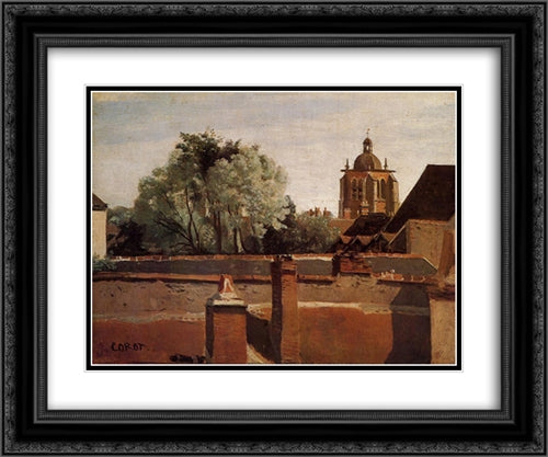 Bell Tower of the Church of Saint'Paterne at Orleans 24x20 Black Ornate Wood Framed Art Print Poster with Double Matting by Corot, Jean Baptiste Camille