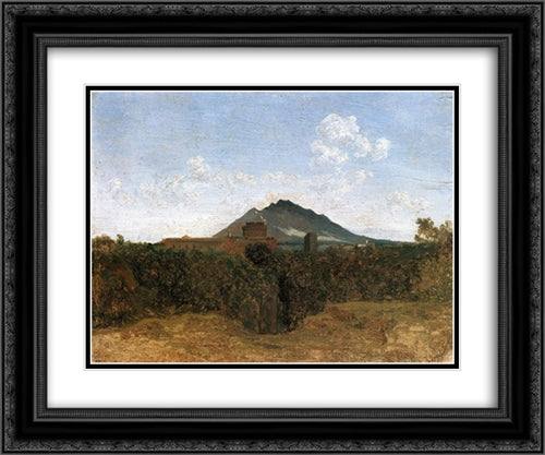 Civita Castellana and Mount Soracte 24x20 Black Ornate Wood Framed Art Print Poster with Double Matting by Corot, Jean Baptiste Camille