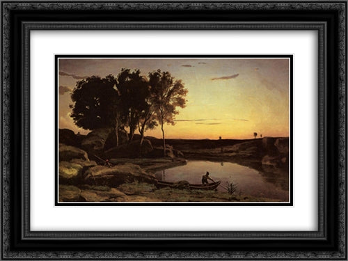 Evening Landscape 24x18 Black Ornate Wood Framed Art Print Poster with Double Matting by Corot, Jean Baptiste Camille