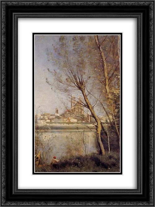 Nantes ' the Cathedral and the City Seen throuth the Trees 18x24 Black Ornate Wood Framed Art Print Poster with Double Matting by Corot, Jean Baptiste Camille