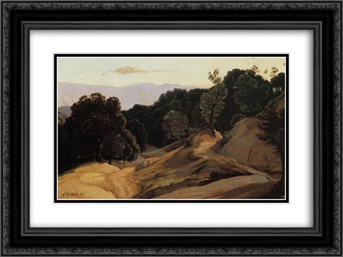 Road through Wooded Mountains 24x18 Black Ornate Wood Framed Art Print Poster with Double Matting by Corot, Jean Baptiste Camille