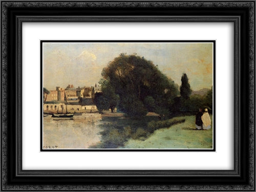 Richmond, near London 24x18 Black Ornate Wood Framed Art Print Poster with Double Matting by Corot, Jean Baptiste Camille