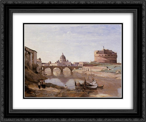 Rome ' Castle Sant'Angelo 24x20 Black Ornate Wood Framed Art Print Poster with Double Matting by Corot, Jean Baptiste Camille