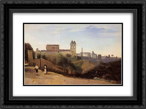 Rome, Monte Pinco, the Trinita dei Monte, View from the Garden of the Academie de France 24x18 Black Ornate Wood Framed Art Print Poster with Double Matting by Corot, Jean Baptiste Camille