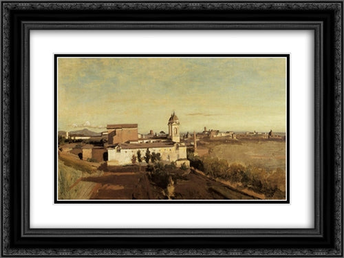 Rome, the Trinita dei Monti ' View from the Villa Medici 24x18 Black Ornate Wood Framed Art Print Poster with Double Matting by Corot, Jean Baptiste Camille