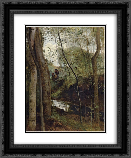 Un ruisseau sous bois 20x24 Black Ornate Wood Framed Art Print Poster with Double Matting by Corot, Jean Baptiste Camille