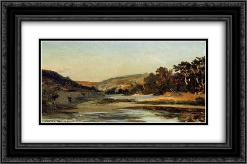 The Aqueduct in the Valley 24x16 Black Ornate Wood Framed Art Print Poster with Double Matting by Corot, Jean Baptiste Camille