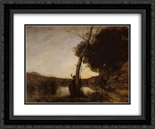 The Evening Star 24x20 Black Ornate Wood Framed Art Print Poster with Double Matting by Corot, Jean Baptiste Camille