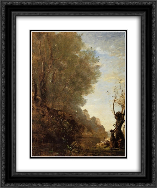 The Happy Isle 20x24 Black Ornate Wood Framed Art Print Poster with Double Matting by Corot, Jean Baptiste Camille