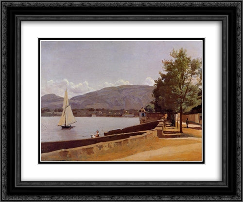 The Quai des Paquis in Geneva 24x20 Black Ornate Wood Framed Art Print Poster with Double Matting by Corot, Jean Baptiste Camille