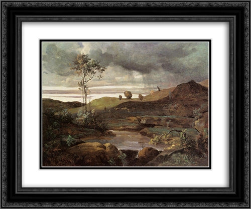 The Roman Campagna in Winter 24x20 Black Ornate Wood Framed Art Print Poster with Double Matting by Corot, Jean Baptiste Camille