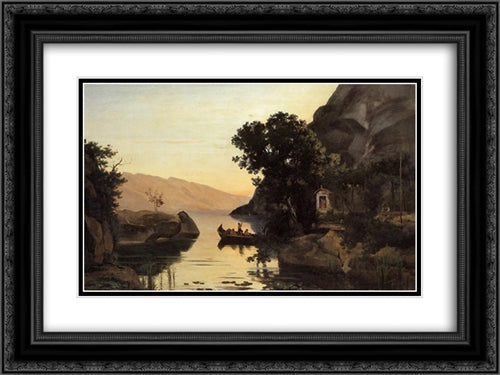 View at Riva, Italian Tyrol 24x18 Black Ornate Wood Framed Art Print Poster with Double Matting by Corot, Jean Baptiste Camille