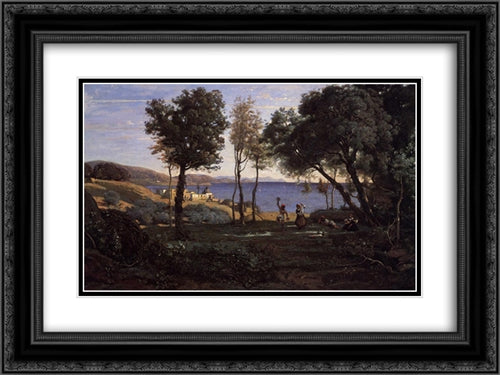 View near Naples 24x18 Black Ornate Wood Framed Art Print Poster with Double Matting by Corot, Jean Baptiste Camille