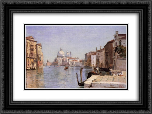 Venice ' View of Campo della Carita from the Dome of the Salute 24x18 Black Ornate Wood Framed Art Print Poster with Double Matting by Corot, Jean Baptiste Camille