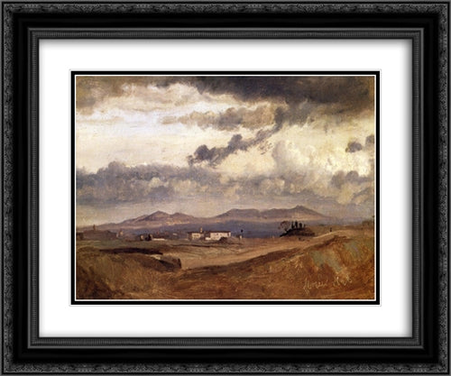 View of the Roman Campagna 24x20 Black Ornate Wood Framed Art Print Poster with Double Matting by Corot, Jean Baptiste Camille