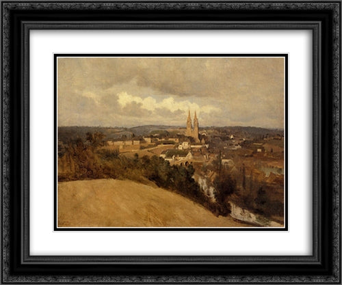 View of Saint'Lo 24x20 Black Ornate Wood Framed Art Print Poster with Double Matting by Corot, Jean Baptiste Camille