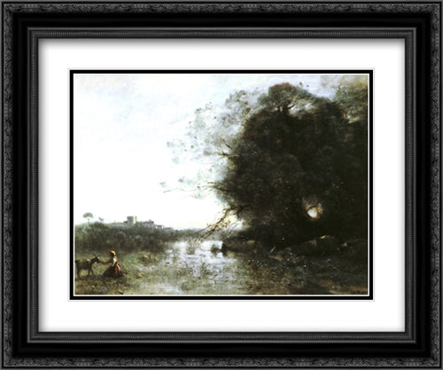 Le Marais Au Grand Arbre Et A La Chevriere 24x20 Black Ornate Wood Framed Art Print Poster with Double Matting by Corot, Jean Baptiste Camille