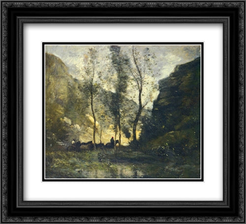 Les Contrebandiers 22x20 Black Ornate Wood Framed Art Print Poster with Double Matting by Corot, Jean Baptiste Camille