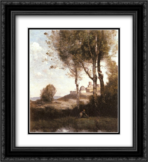 Les denicheurs Toscans 20x22 Black Ornate Wood Framed Art Print Poster with Double Matting by Corot, Jean Baptiste Camille