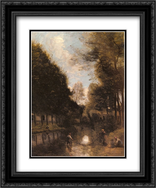 Gisors, Riviere Bordee D'arbres 20x24 Black Ornate Wood Framed Art Print Poster with Double Matting by Corot, Jean Baptiste Camille