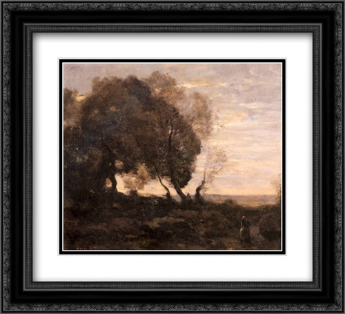 Arbres Tordus Sur Une Crete (Soleil Couchant) 22x20 Black Ornate Wood Framed Art Print Poster with Double Matting by Corot, Jean Baptiste Camille