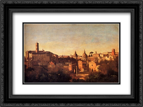 Forum Viewed From The Farnese Gardens 24x18 Black Ornate Wood Framed Art Print Poster with Double Matting by Corot, Jean Baptiste Camille