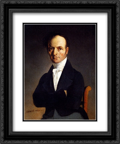 Portrait Of A Man 20x24 Black Ornate Wood Framed Art Print Poster with Double Matting by Corot, Jean Baptiste Camille